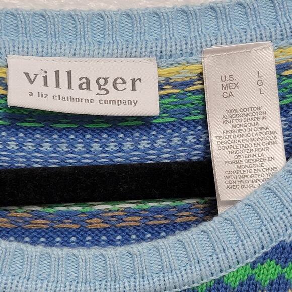 Liz Claiborne Fair Isle Sweater Villager 100% Cotton Large 626 - Picture 3 of 9